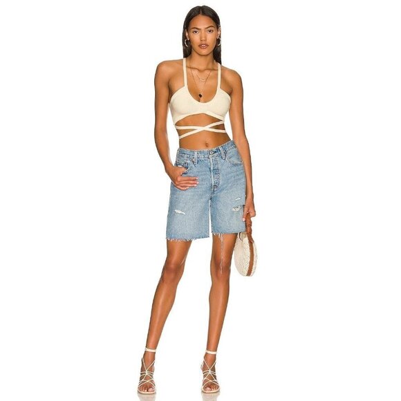 For Love & Lemons Jourdin Tie Crop Top Ivory Womens Size XL - Picture 4 of 12